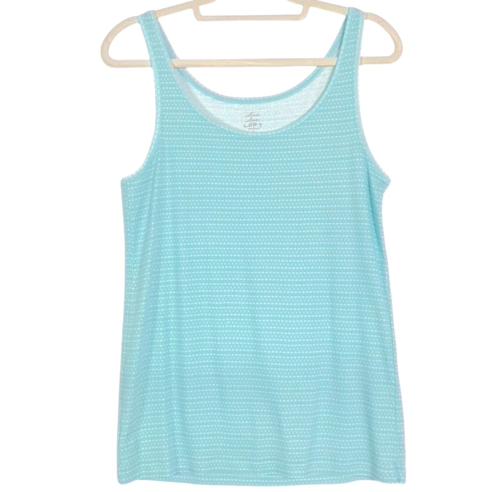 NWOT LOFT Blue/White Printed Tank Top, Large, 100% Cotton